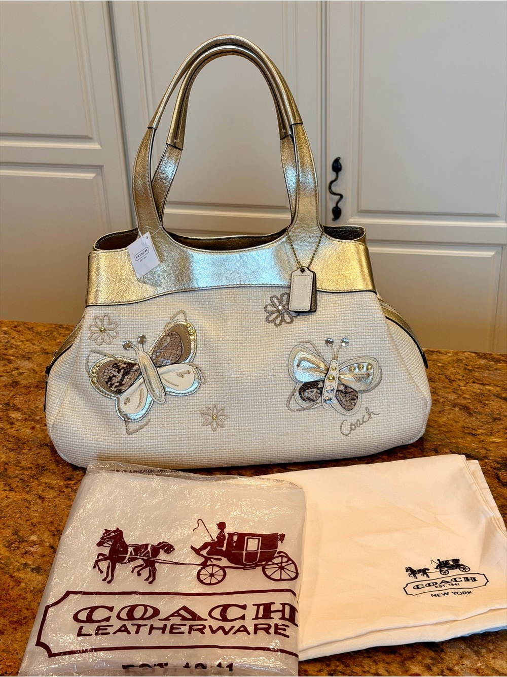 Coach Gold and Ivory Butterfly Shoulder Bag